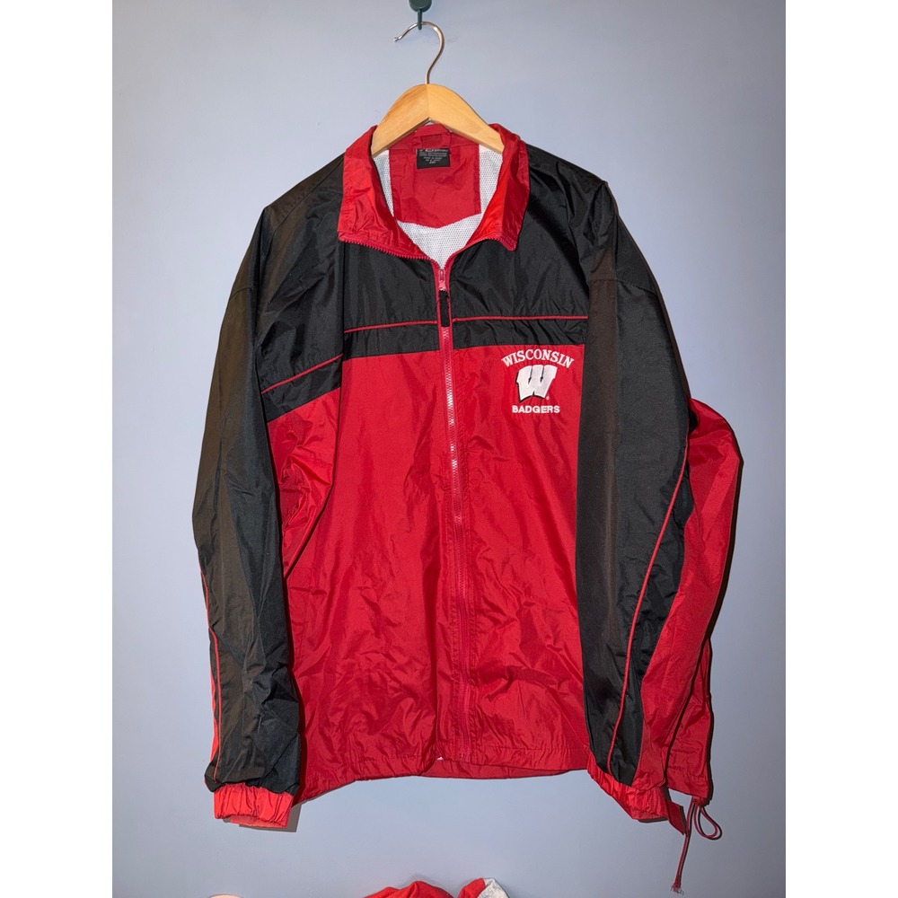 Cotton Heritage Wisconsin Badgers Windbreaker Jacket Red Black Mens 2XL NCAA